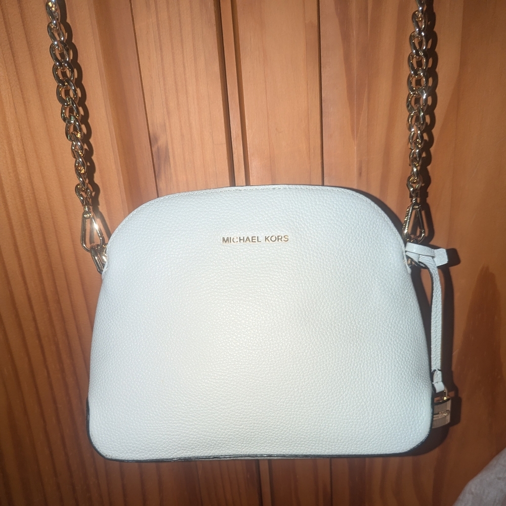 Michael Kors Mercer white leather messenger bag.